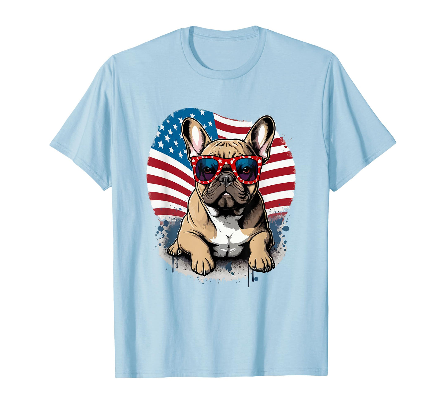 US Flag 4th July French Bulldog Sunglasses T-Shirt for Men Women