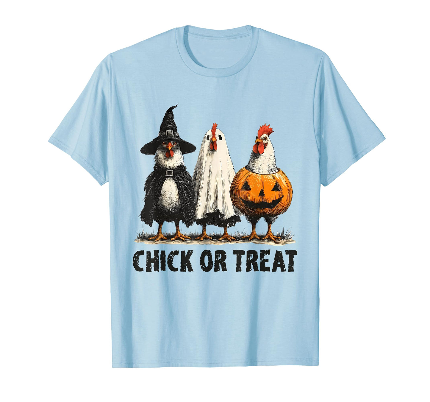 Halloween Chick Or Treat Pumpkin Spooky Witch Chicken Farmer T-Shirt