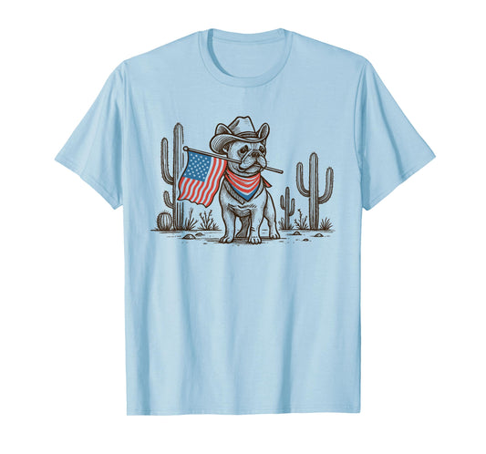 Patriotic French Bulldog Shirt Cowboy Dog USA Flag Western T-Shirt