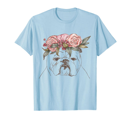 Outline with flowers English British Bulldog T-Shirt for Men Women Girls Kids