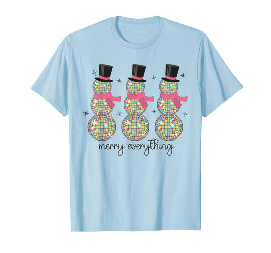 Merry Everything Disco Ball Snowman Christmas Party Xmas T-Shirt