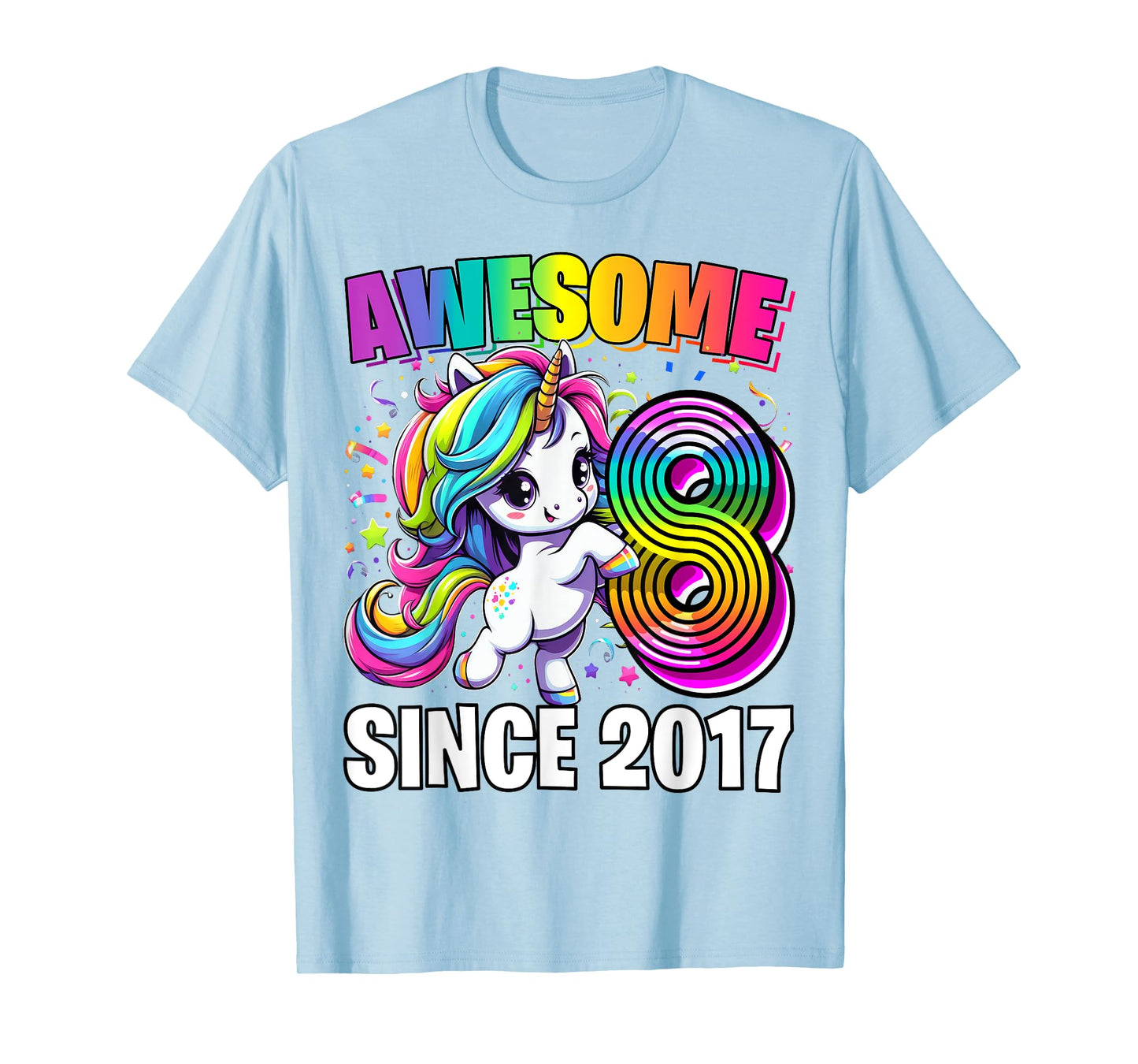Unicorn 8th Birthday 8 Year Old Unicorn Party Girls Outfit T-Shirt