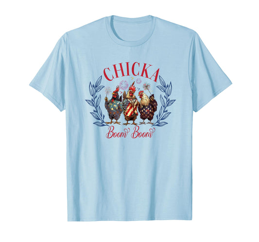 Chicka Boom Boom Cute Chicken Retro 4th of July America T-Shirt