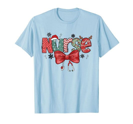 Christmas Nurse Coquette Bow Stethoscope Nursing Xmas Pjs T-Shirt