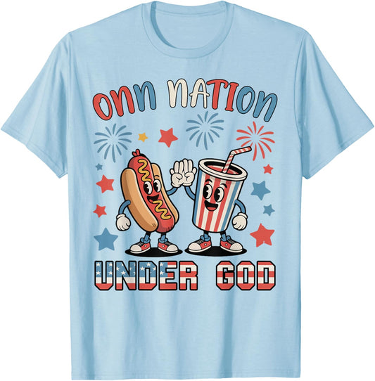 Toddler Boy One Nation Under God Hotdog 4th July Patriotic T-Shirt