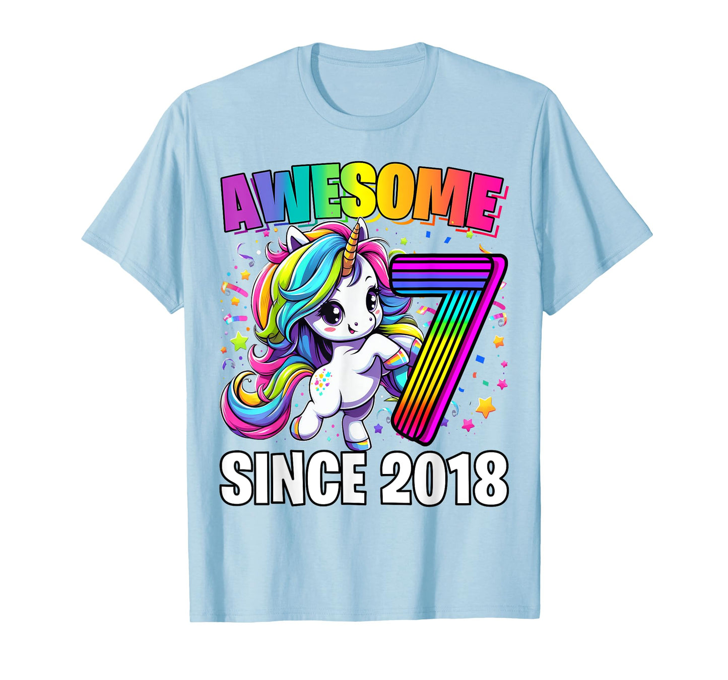 Unicorn 7th Birthday 7 Year Old Unicorn Party Girls Outfit T-Shirt