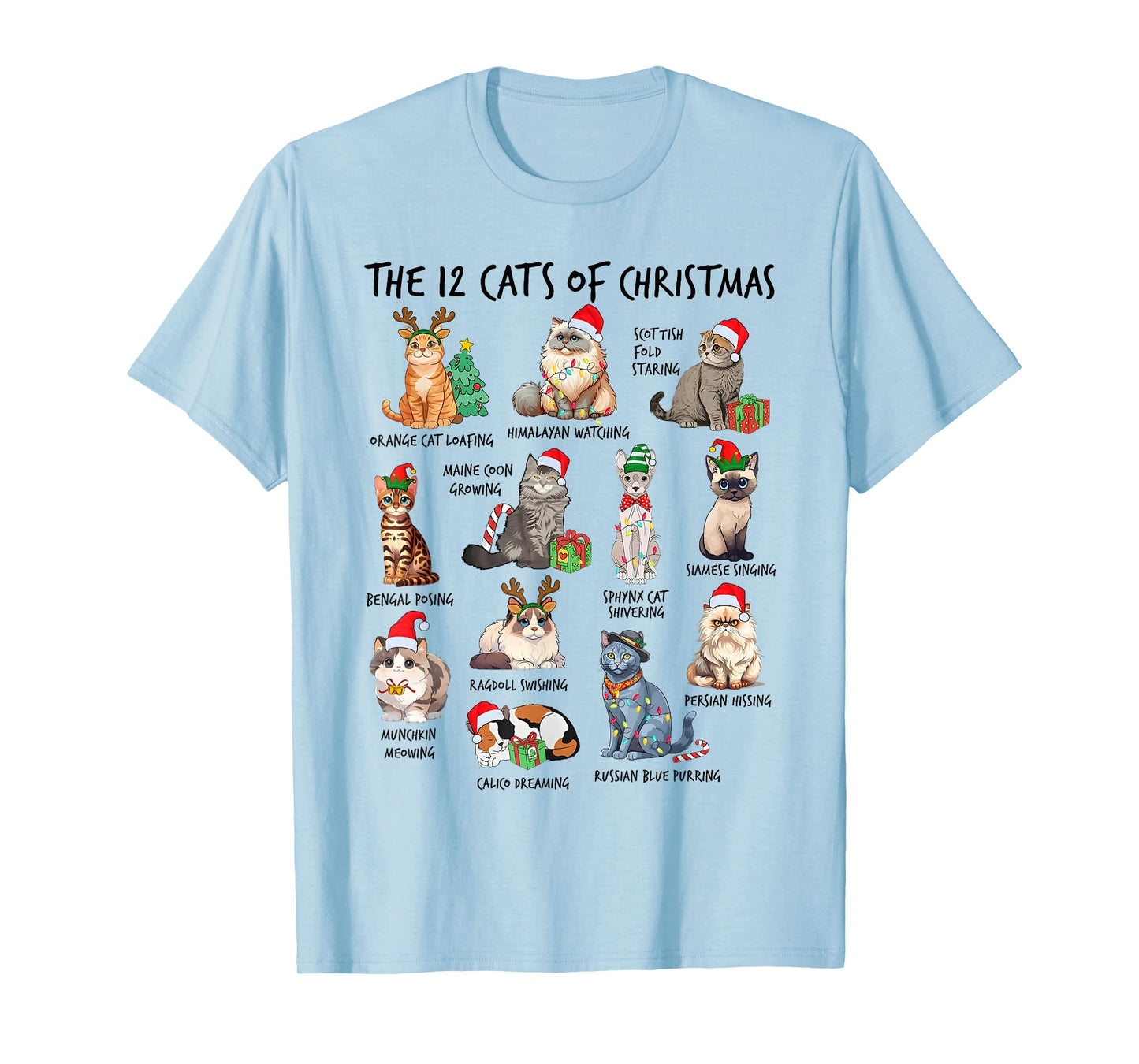 12 Cats of Christmas Funny Christmas Cat Lover Xmas Holiday Men Women Kids T-Shirt