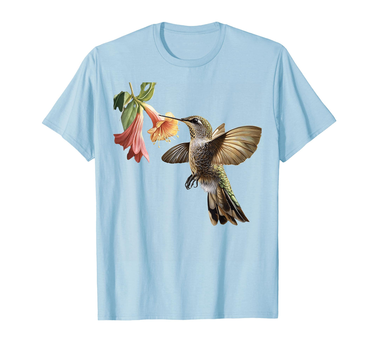 Realistic Hummingbird and Flower Nature Art T-Shirt