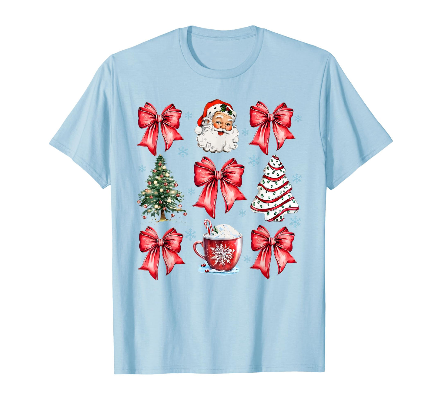 Retro Christmas Coquette Bow Santa Coffee Cake Holiday Women T-Shirt