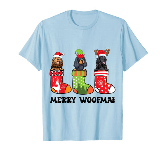 Cocker Spaniel Dogs With Reindeer Santa On Christmas Sock T-Shirt