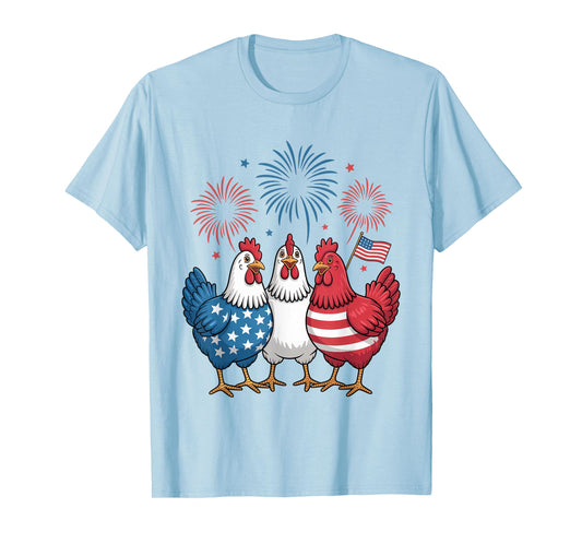 Funny Patriotic Chickens USA Flag 4th of July Chicken Lover T-Shirt