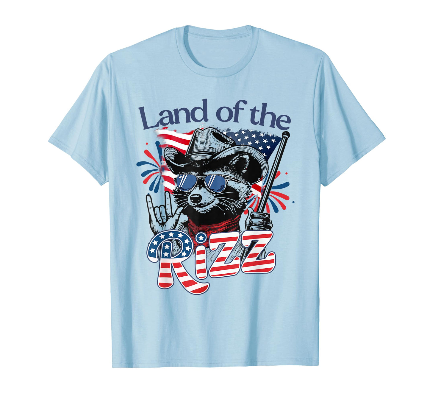 Land Of The Rizz Funny Patriotic Raccoon 4th July US Flag T-Shirt