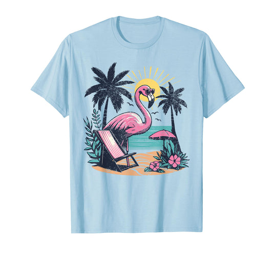 Flamingo Beach Palm Trees Tropical Summer Vacation Men Women T-Shirt