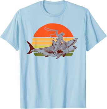 Shark Lover Rodeo Cowboy Riding Great White Vintage Funny T-Shirt
