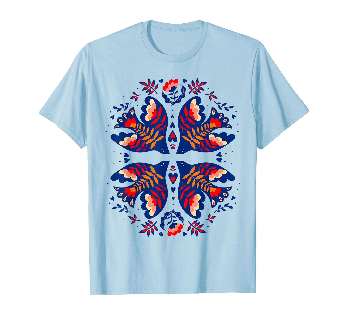 Free Ukraine Folk Art Flowers Birds Hearts Vyshywanka Style T-Shirt