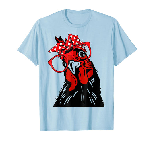 cute Women Girl Chicken With Bandana Headband and Glasses T-Shirt