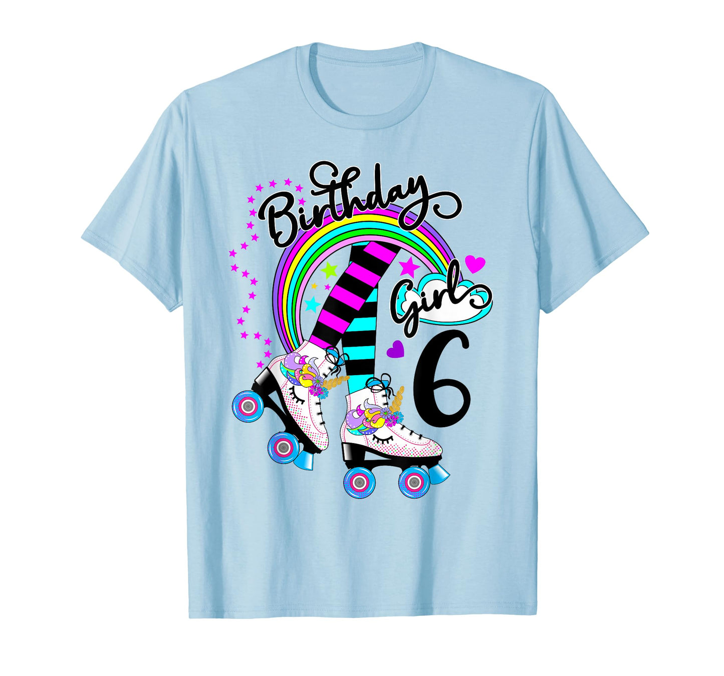 6th Unicorn Roller Skate Birthday Party for Girls Shirt T-Shirt