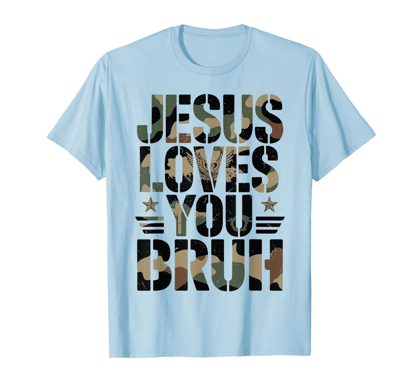 Camo Jesus Loves You Bruh Youth Boy Funny Christian Humor T-Shirt