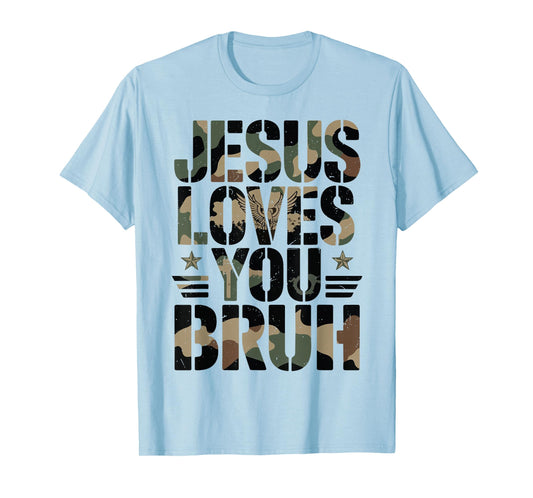 Camo Jesus Loves You Bruh Youth Boy Funny Christian Humor T-Shirt