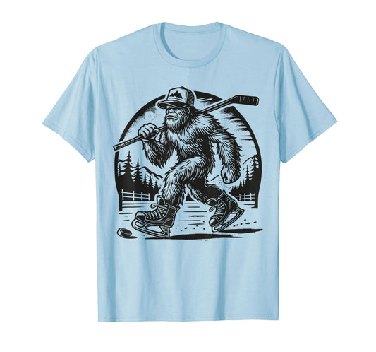 Retro Bigfoot Hockey Funny Sasquatch Bigfoot Playing Hockey T-Shirt