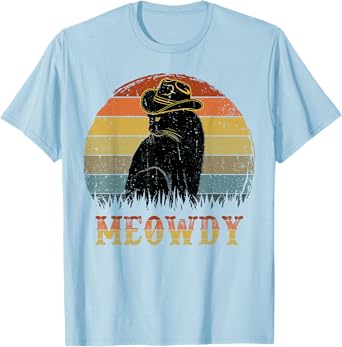 Meowdy Cowboy Meow Black Cat-Shirt Funny Mom Dad Women Men T-Shirt