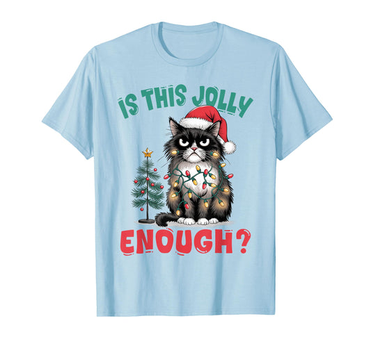 Funny Cat Christmas Tree Is This Jolly Enough Xmas Cat Lover Men Women Kids T-Shirt