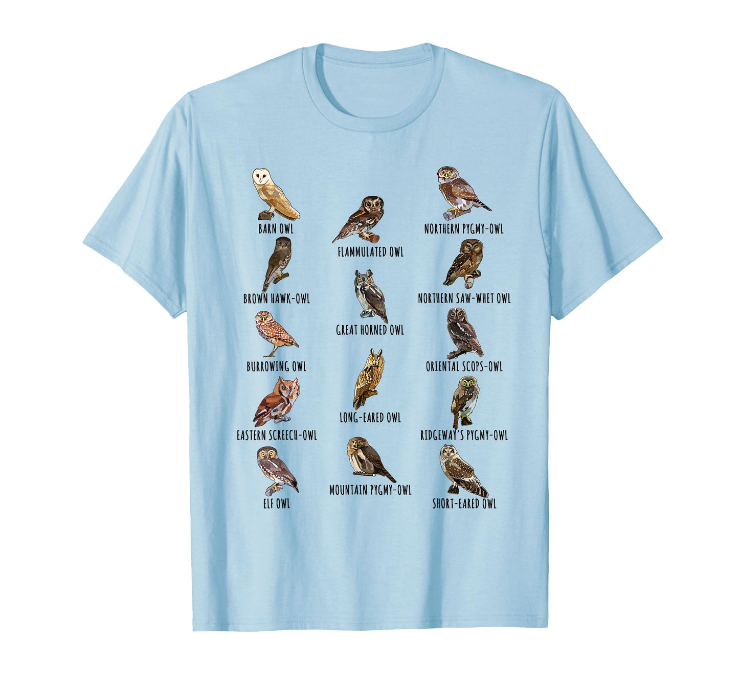 Different Owls Species Biology Types Of Owl Identification T-Shirt