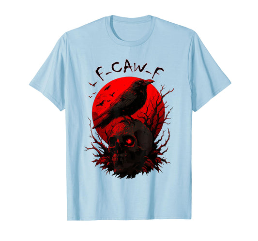 F CAW F Crow Funny Black Bird Red Moon Gothic T-Shirt