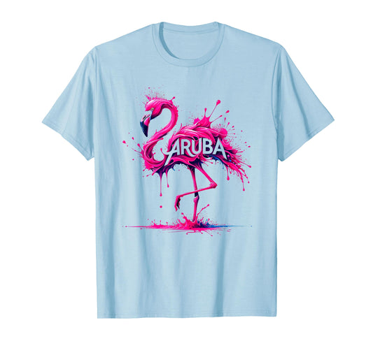 Aruba Paint Splatter Flamingo T-Shirt