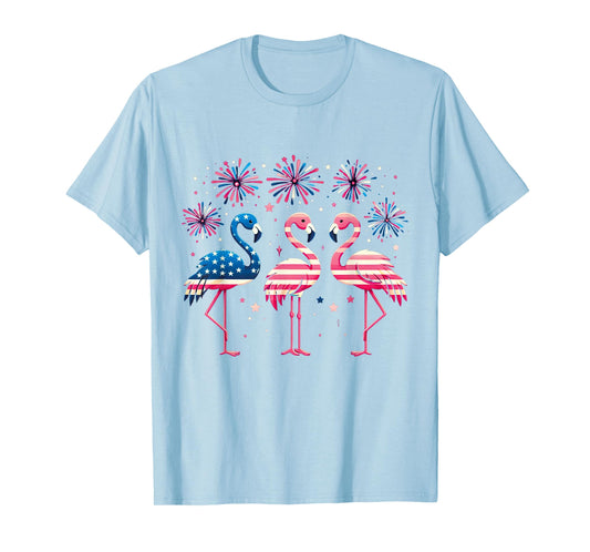 Patriotic Flamingo Firework Red And White Flamingo 4th July T-Shirt for Women Kids Men