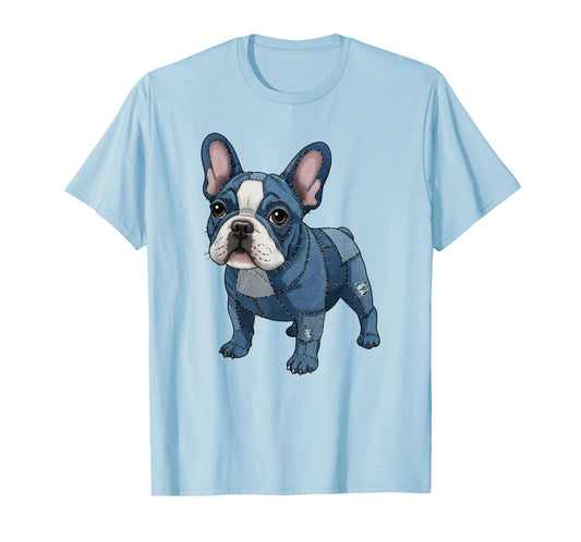 French Bulldog Pattern Patchwork Art Denim Frenchie Lover T-Shirt