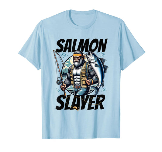 Salmon Slayer Funny Bigfoot Fishing Salmon Fish T-Shirt