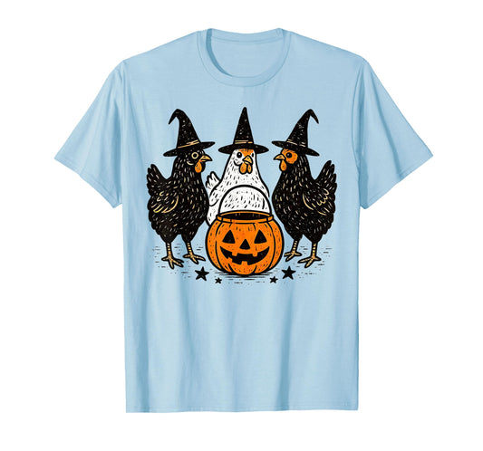 Funny Halloween Chickens Witch Pumpkin Spooky Season T-Shirt