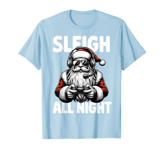 Christmas Gamer Boys Sleigh All Night Video Game Santa Xmas T-Shirt