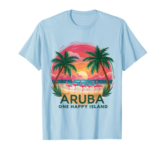 Aruba's One Happy Island beautiful sunset beach Flamingo T-Shirt