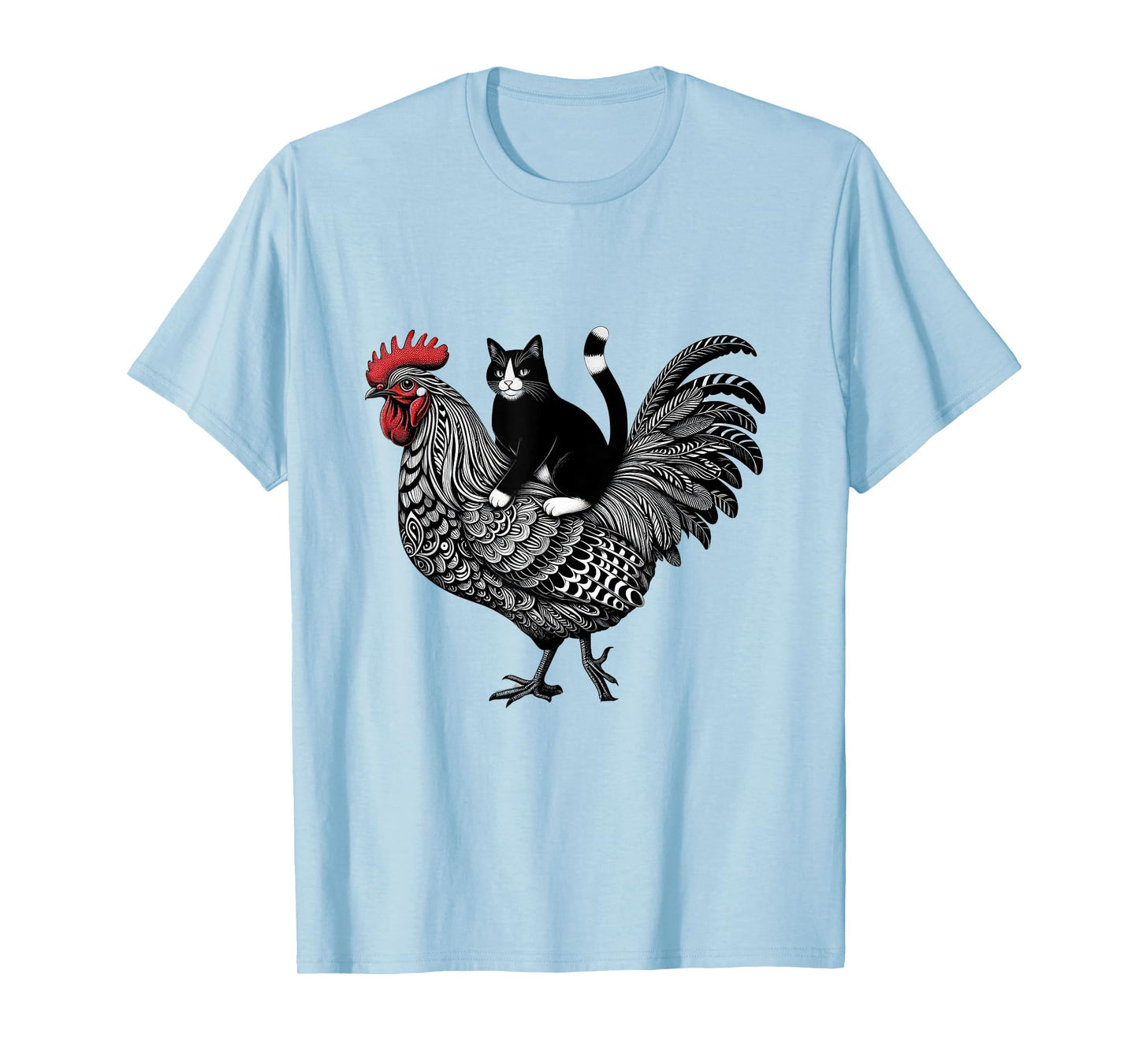 Funny Cat Riding Chicken Tuxedo Cat on a Chicken Lover Men Women T-Shirt