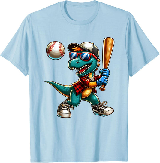 Funny Baseball Dinosaur Boy Player Sport Love T-Rex Girl T-Shirt