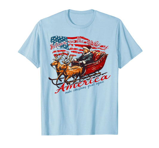 Believe America Make Christmas Great Again Xmas Trump Santa T-Shirt