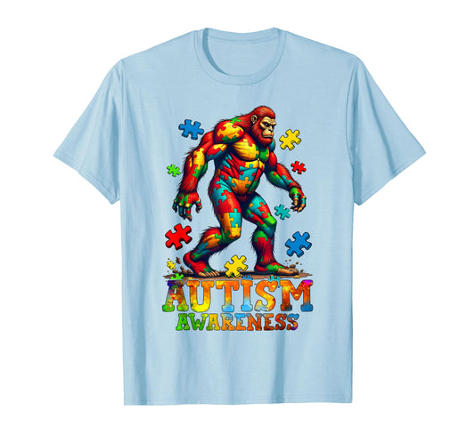 Bigfoot & Puzzle Pieces Autism Awareness Day Autistic Boys T-Shirt