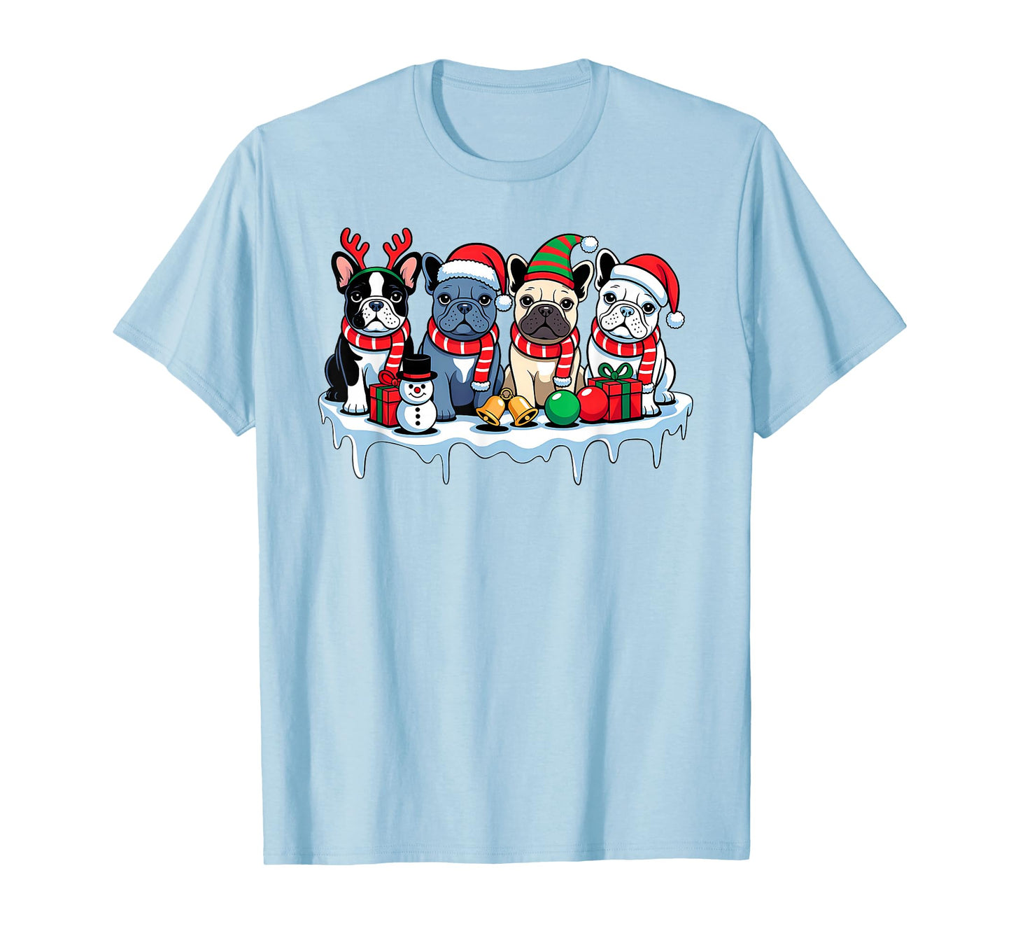 French Bulldog Christmas Lights Santa Hat Xmas Dog Lover T-Shirt