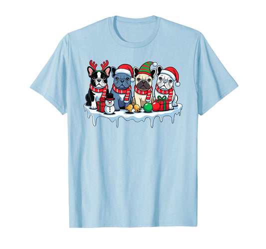 French Bulldog Christmas Lights Santa Hat Xmas Dog Lover T-Shirt