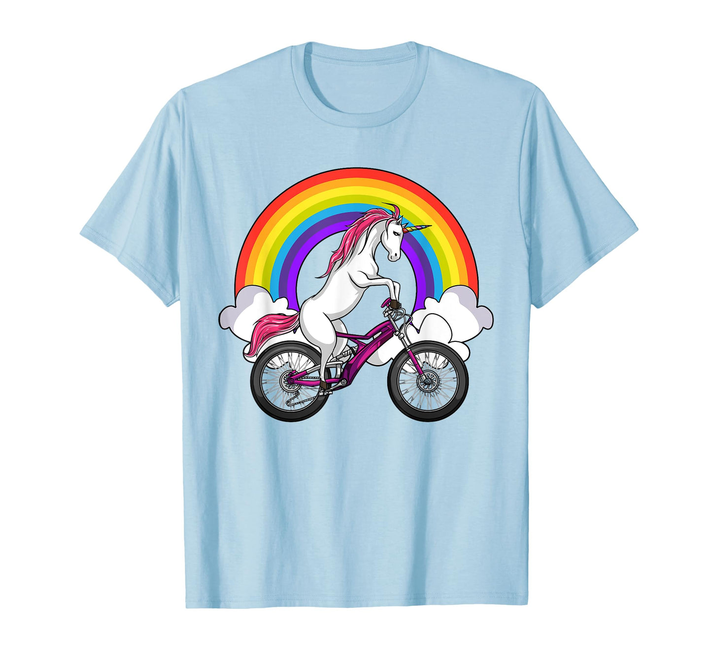 Unicorn Riding Bicycle Rainbow Cycling Women Girls Kids T-Shirt
