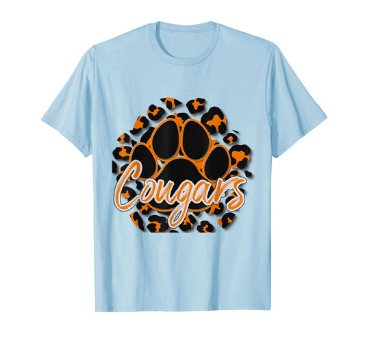 Cougar Orange Black Cheetah School Sports Fan Team Spirit T-Shirt