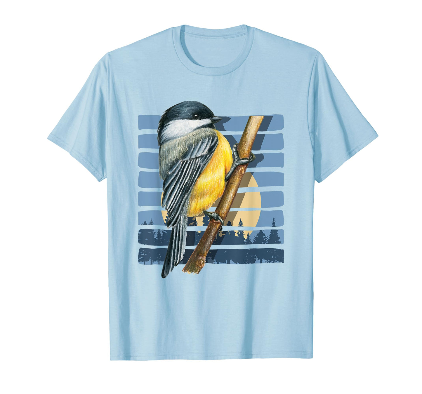 Moon Forest Bird Watching Nature Animal Retro Chickadee T-Shirt