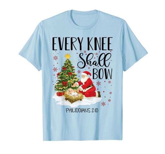 Every Knee Shall Bow Santa Christmas Nativity Scene Xmas T-Shirt