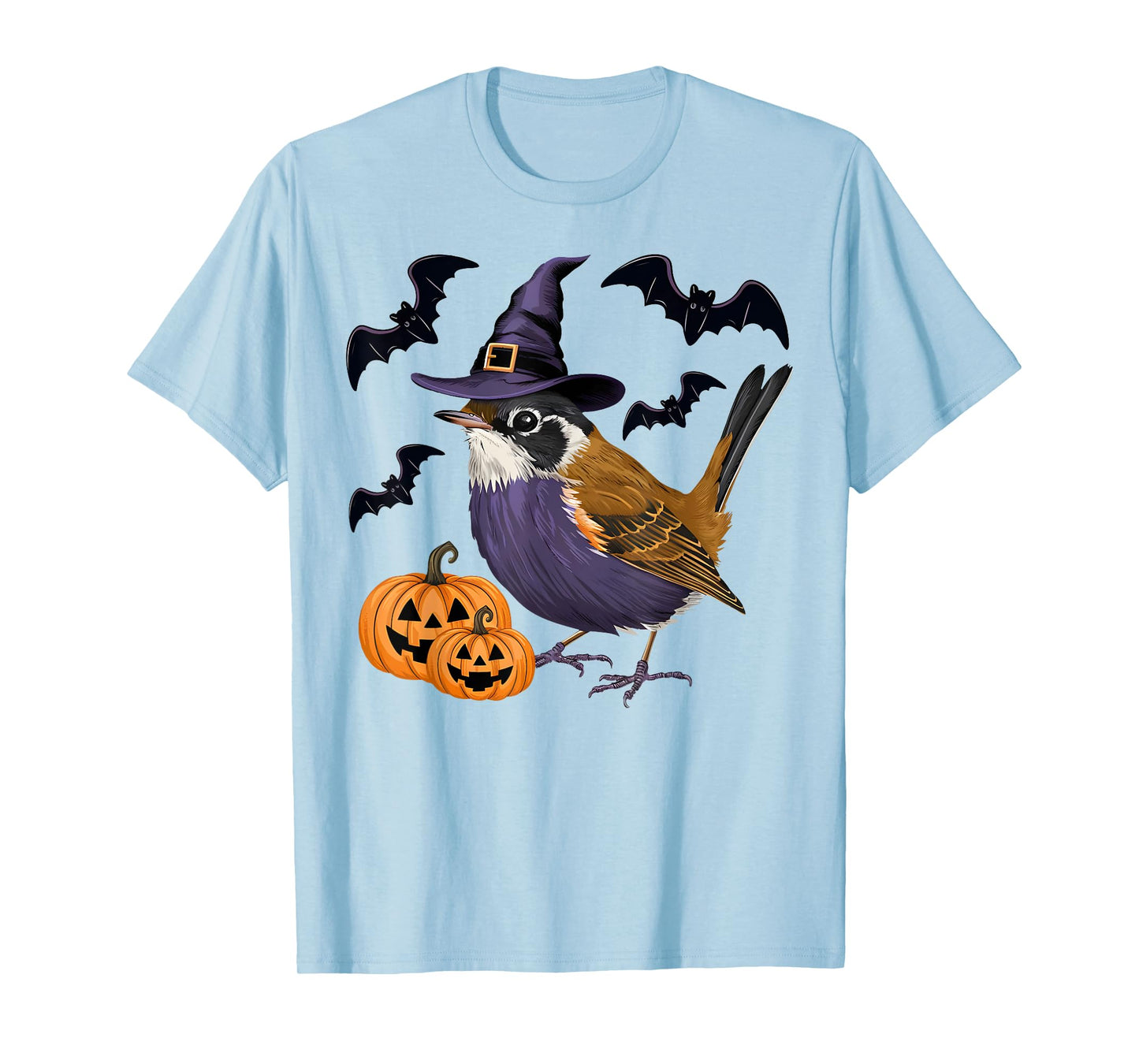 Funny Wren Bird Halloween Costume Scary Pumpkin Bat Witch T-Shirt