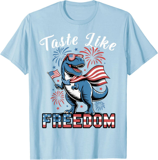 Toddler Taste Like Freedom 4th July Dinosaur Boy Patriotic T-Shirt