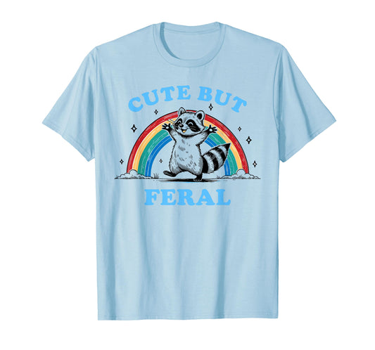Cute But Feral Raccoon with Rainbow Funny Raccoon Kids Girls T-Shirt