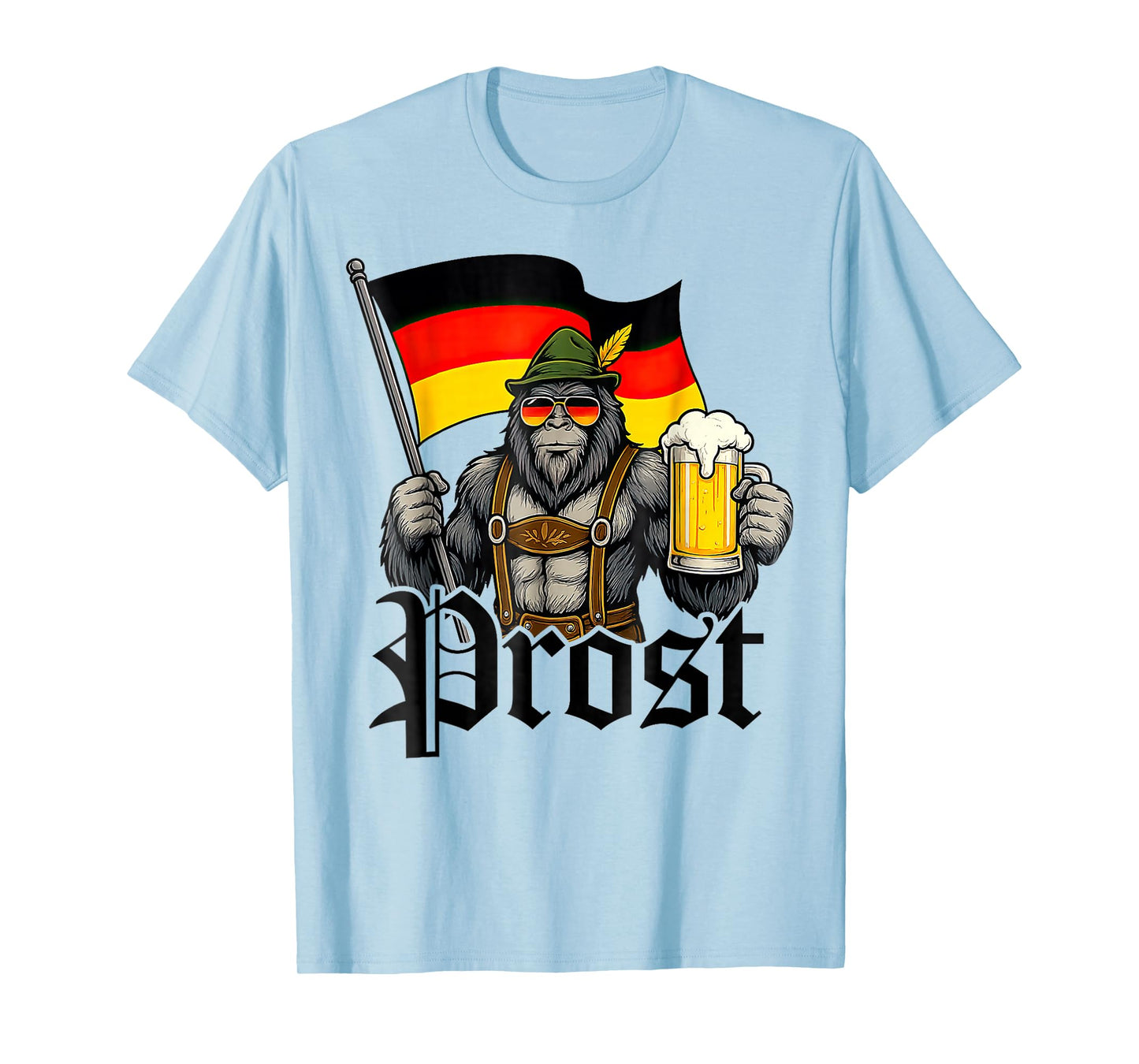 Prost Bigfoot Drinking Beer Lederhosen German Oktoberfest T-Shirt
