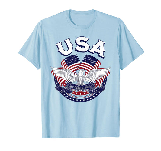 USA American Bald Eagle USA Flag July 4th red white and blue T-Shirt for Women Kids Men